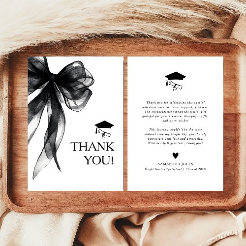 Modern Black Bow Graduation  Thank You Card