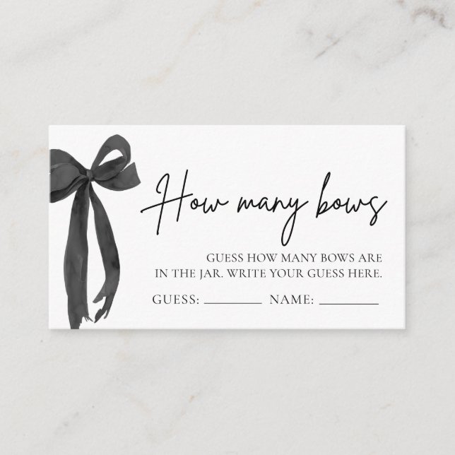 Modern Black Bow Guess How Many Bows Shower Game  Enclosure Card (Front)