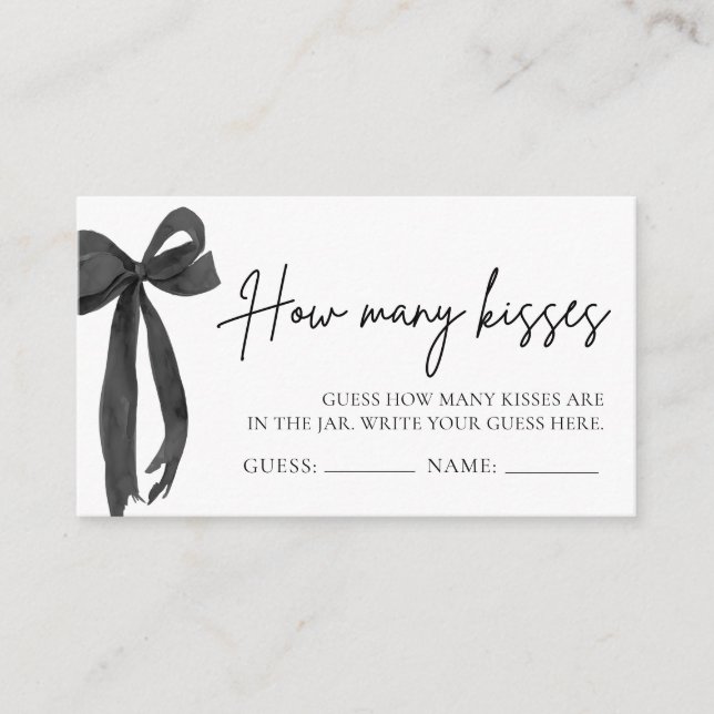 Modern Black Bow Guess How Many Kisses Game Ticket Enclosure Card (Front)