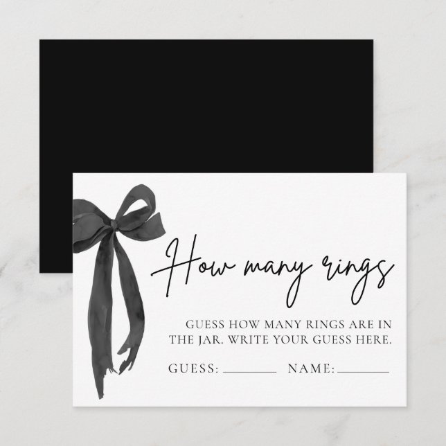 Modern Black Bow Guess How Many Rings Bridal Game Invitation (Front/Back)