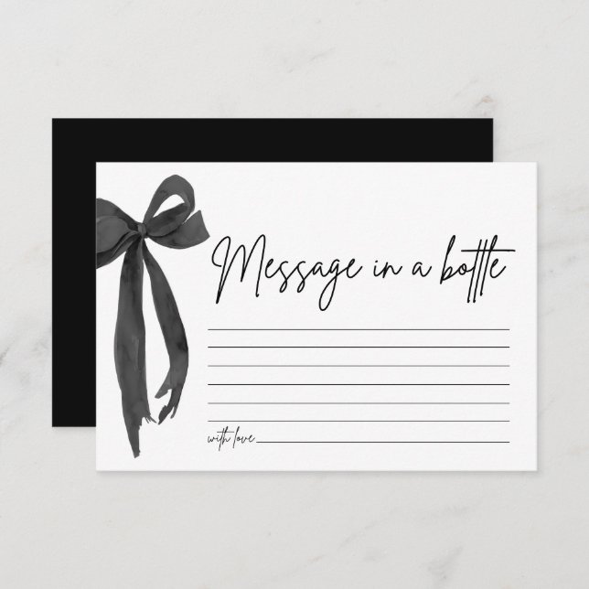Modern Black Bow Message In A Bottle Game Card (Front/Back)