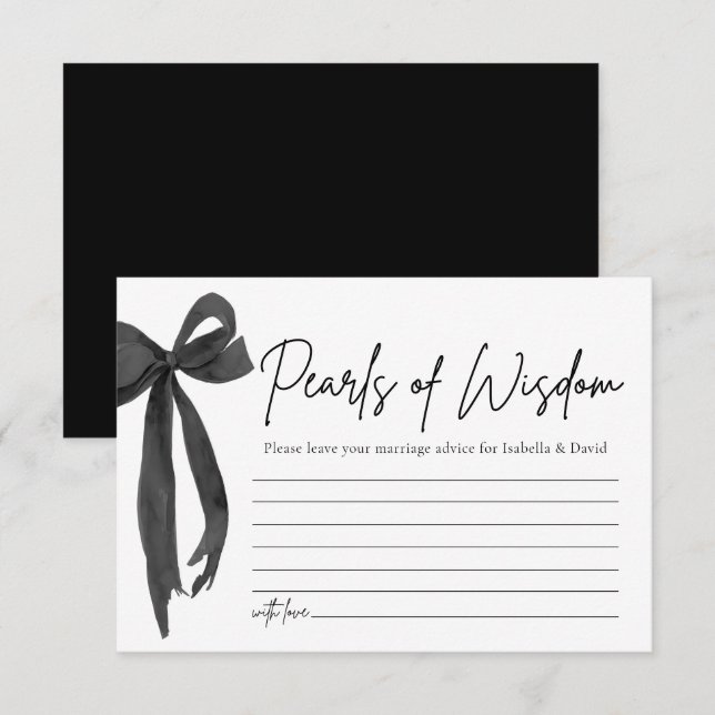Modern Black Bow Pearls of Wisdom Bridal Shower Invitation (Front/Back)