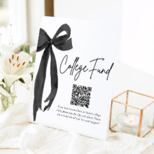 Modern Black Bow QR Code College Fund Graduation  Pedestal Sign