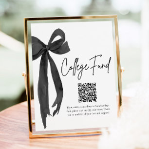 Modern Black Bow QR Code College Fund Graduation  Poster