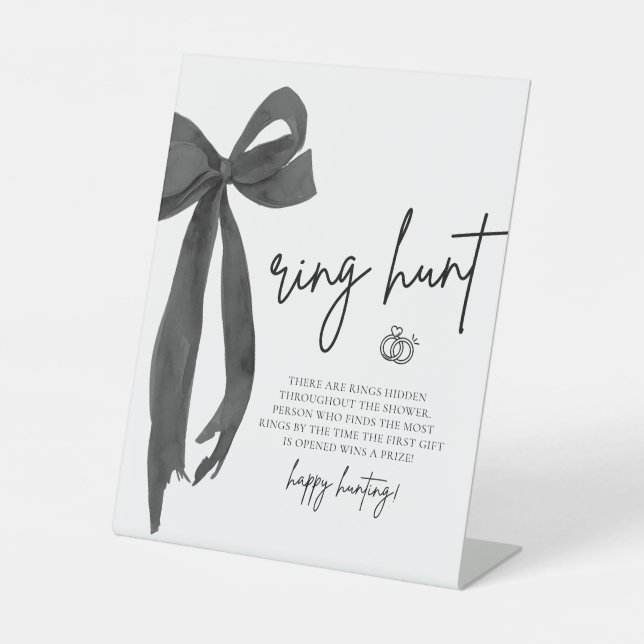 Modern Black Bow Ring Hunt Bridal Shower Game Sign (Front)