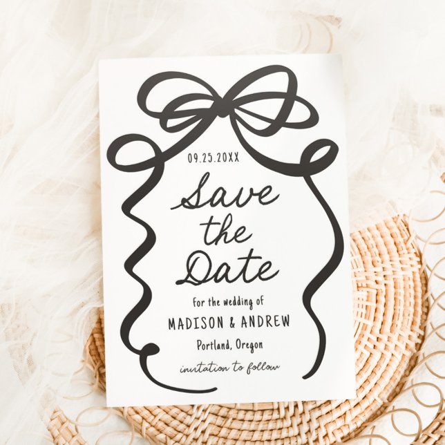 Modern Black Bow Save the Date Letterpress Card (Creator Uploaded)