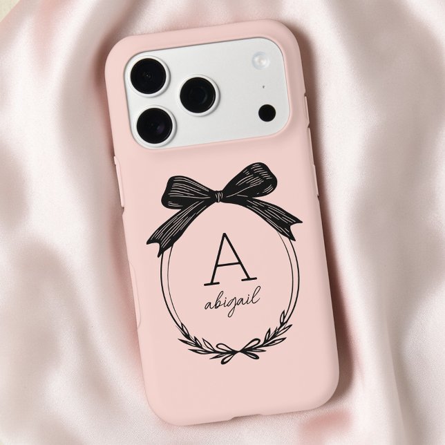 Modern Black Bow Stylish Girly Blush Pink Monogram Case-Mate iPhone Case (Modern Black Bow Stylish Girly Blush Pink Monogram Case-Mate iPhone Case)