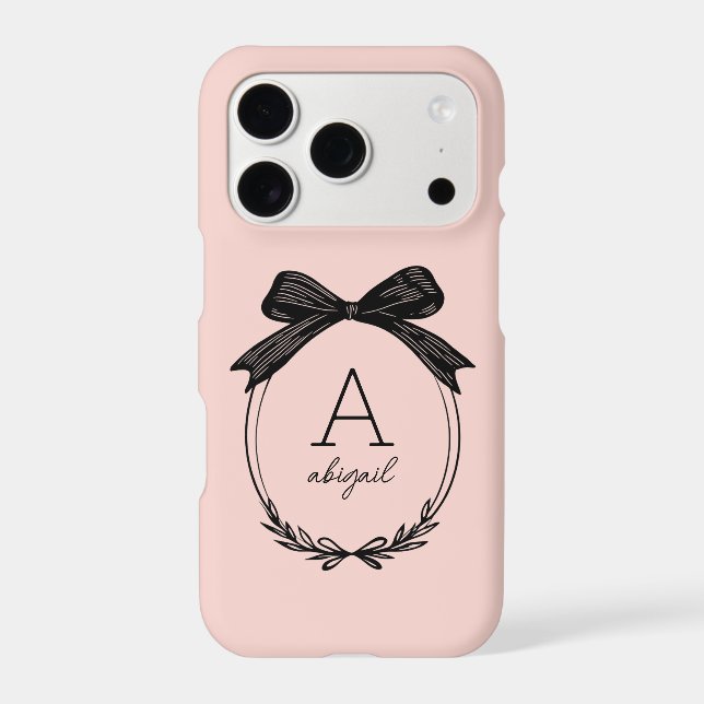 Modern Black Bow Stylish Girly Blush Pink Monogram Case-Mate iPhone Case (Back)