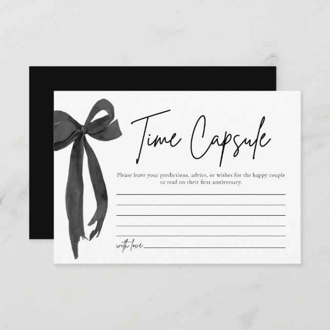 Modern Black Bow Time Capsule Bridal Shower Game Invitation (Front/Back)