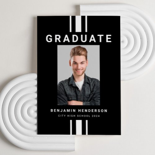 Modern Black Boy Photo Graduation Announcement