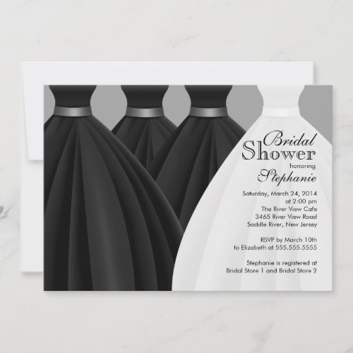 Modern Black Bridesmaids Bride Dress Bridal Shower Invites