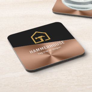 Modern Black & Bronze Construction Building Beverage Coaster