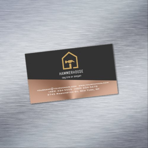 Modern Black & Bronze Construction Building Business Card Magnet