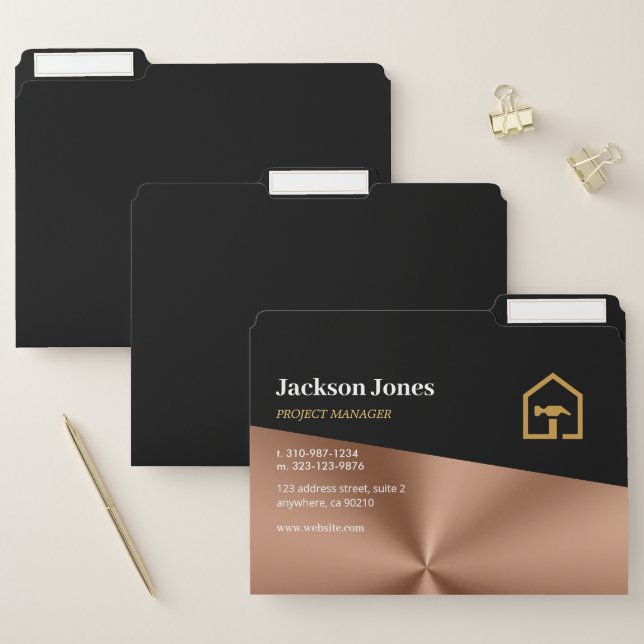 Modern Black & Bronze Construction Building File Folder (Set)