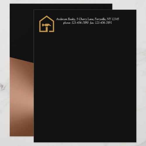Modern Black & Bronze Construction Building Letterhead