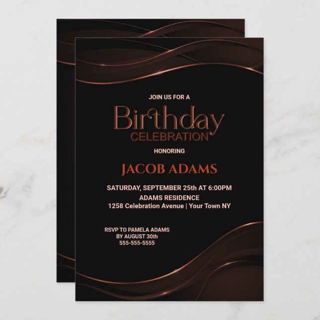Modern Black Brown Birthday Party Invitation (Front/Back)