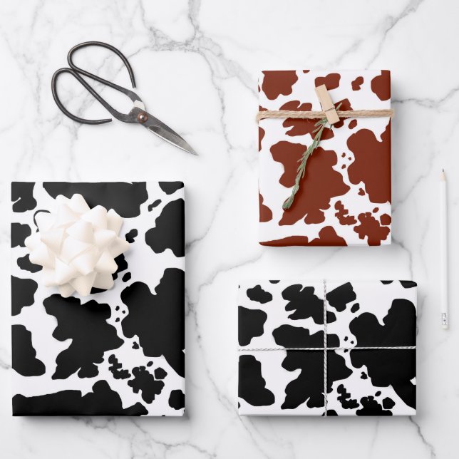 Modern Black Brown Cow Skin Texture Animal Print   Wrapping Paper Sheets (Front)