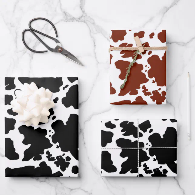 Modern Black Brown Cow Skin Texture Animal Print Wrapping Paper Sheets ...