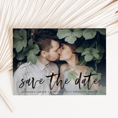 Modern Black Brush Script Photo Save the Date Invitation