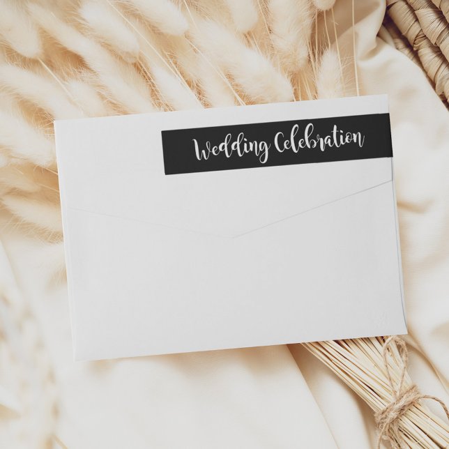Modern Black Brush Script Wedding Wrap Around Label (Creator Uploaded)