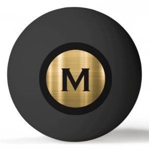 Modern Black Brushed Gold Classic Monogram Ping Pong Ball