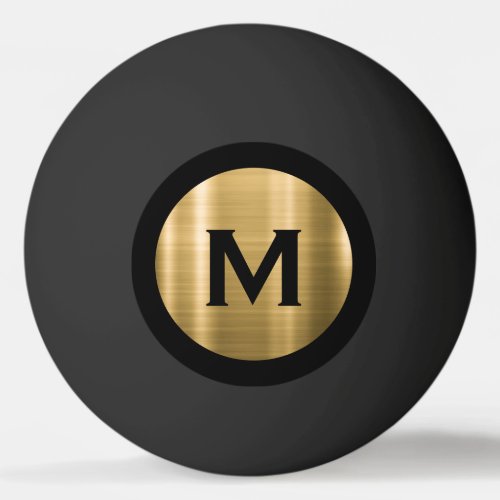 Modern Black Brushed Gold Classic Monogram Ping Pong Ball