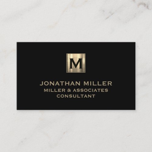 Modern Black Brushed Gold Monogram Business Card