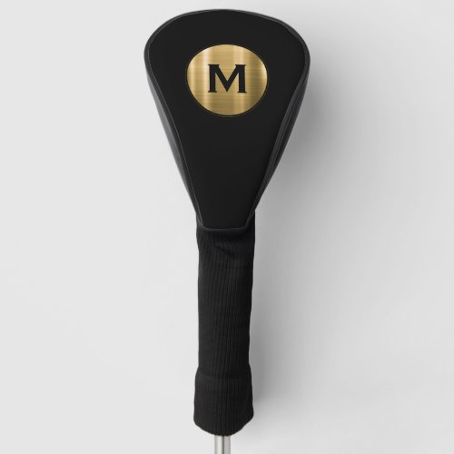 Modern Black Brushed Gold Monogram Golf Head Cover