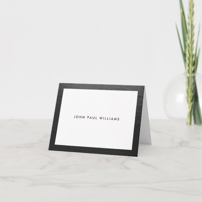 Modern Black Brushed Metal Elegant Stylish Classic Note Card (Front)
