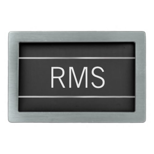 Modern Black Brushed Metal Look Stripes Monogram Belt Buckle