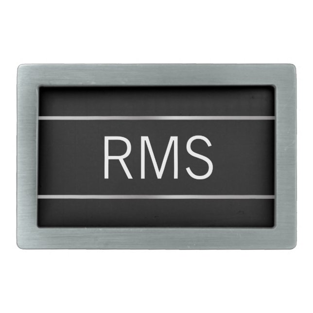 Modern Black Brushed Metal Look Stripes Monogram Belt Buckle (Front)