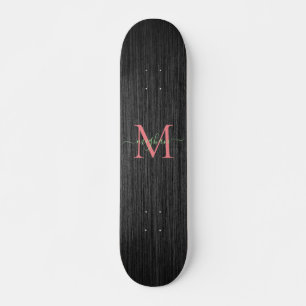 Modern Black Brushed Metal Rose gold Monogram Skateboard