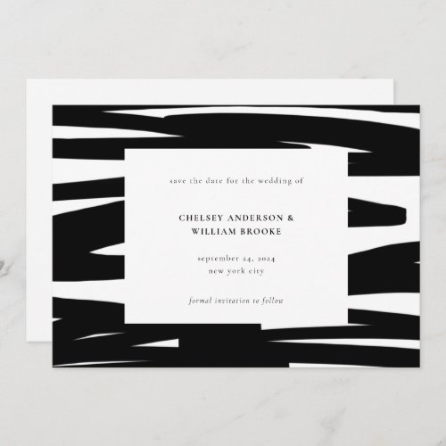 Modern Black Brushstroke Abstract Wedding Photo Save The Date