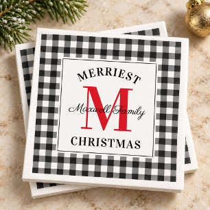 Modern Black Buffalo Check Merriest Christmas Napkins