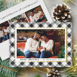 Modern Black Buffalo Plaid Christmas Photo Foil Holiday Card<br><div class="desc">Framed in real gold foil and plaid, this festive "Merry Christmas" holiday photo card features a landscape photo holiday design with gold foil border and heart accent, a trendy black and white hand painted watercolor buffalo check plaid pattern, and simple elegant black text that can be fully-personalized on the front...</div>