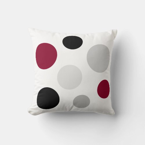 Modern Black Burgundy Gray Circles on White Throw Pillow