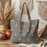 Modern Black Burnt Orange Moroccan Geometric Tile Fabric