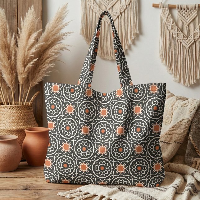 Modern Black Burnt Orange Moroccan Geometric Tile Fabric (Creator Uploaded)