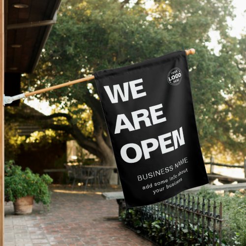 Modern Black Business Brand We are Open Sign Flag