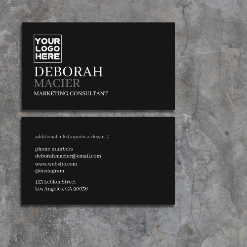 Modern Black Business Card with Logotype Image