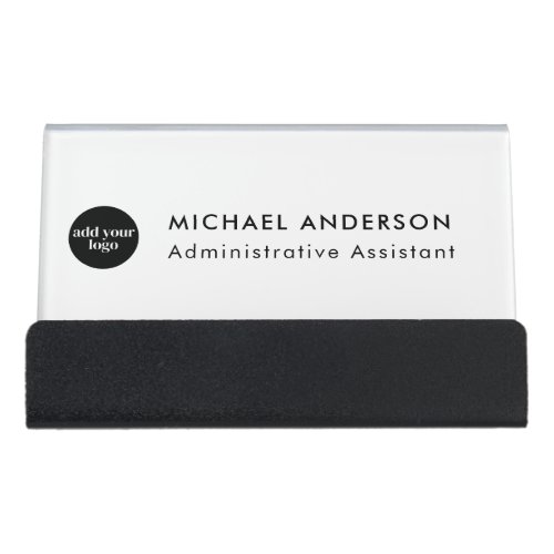 Modern Black Business Custom Company Logo  Desk Business Card Holder