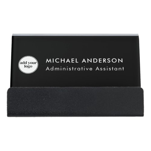 Modern Black Business Custom Company Logo  Desk Business Card Holder