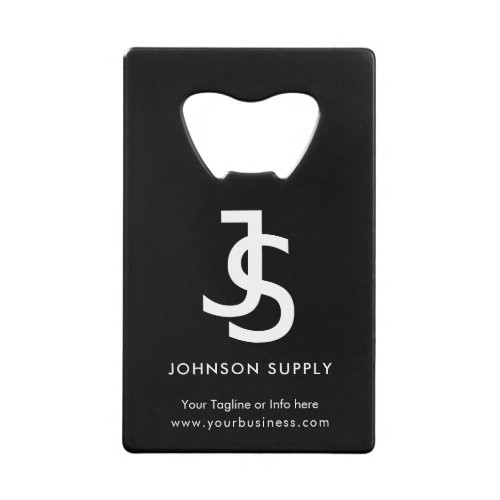 Modern Black Business Custom Company Monogram Logo Credit Card Bottle Opener