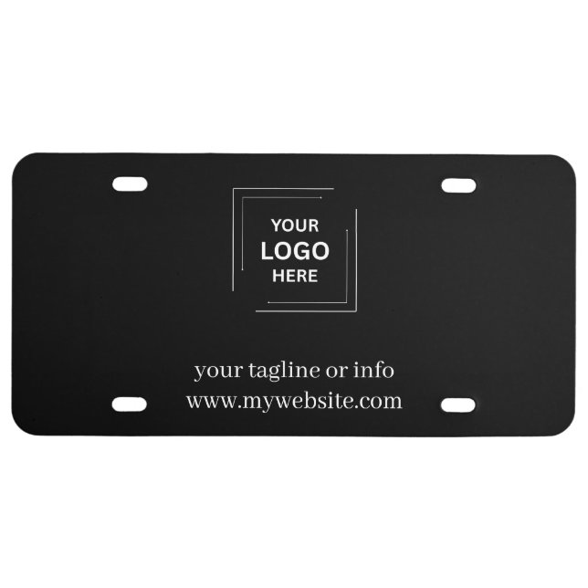 Modern Black Business Logo Branded License Plate (Front)