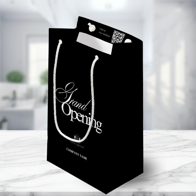 Modern Black Business Logo Calligraphy QR Code  Small Gift Bag (Creator Uploaded)