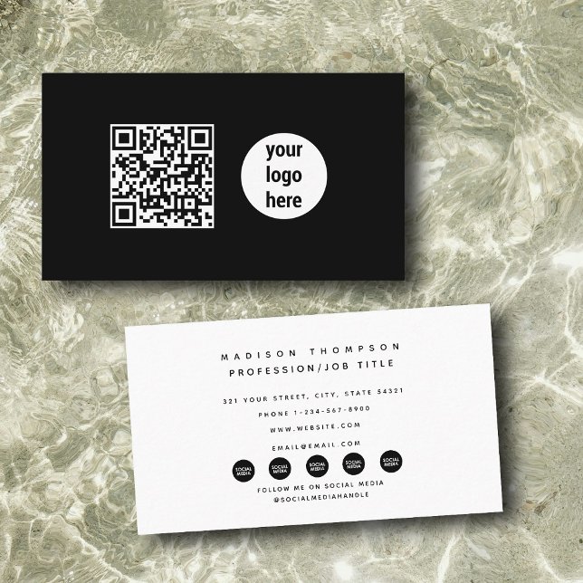 Modern Black Business Logo Social Media QR Code Business Card (Modern Black Business Logo Social Media QR Code Business Card)