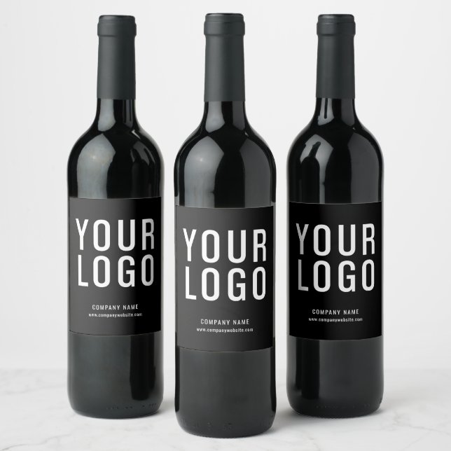 Modern Black Business Logo Wine Bottle Labels (Bottles)