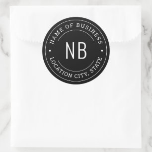 Modern Black Business Monogram Initials Stamp Classic Round Sticker