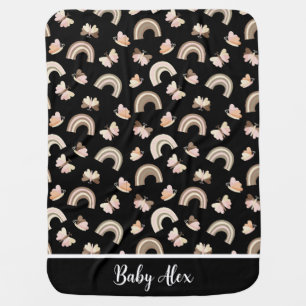 Modern Black Butterflies Rainbow Pattern Baby Blanket