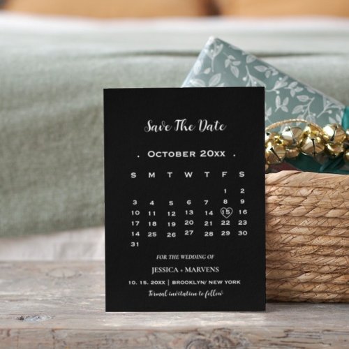 Modern black calendar non_photo save the date invitation